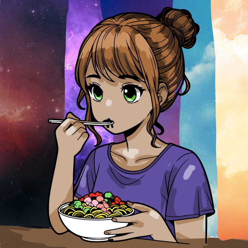 a realistic girl, eating food