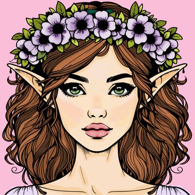 realistic female elf with flower crown