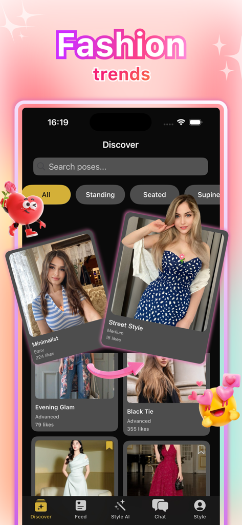 Lesi app discover page showing street style and minimalist fashion trends