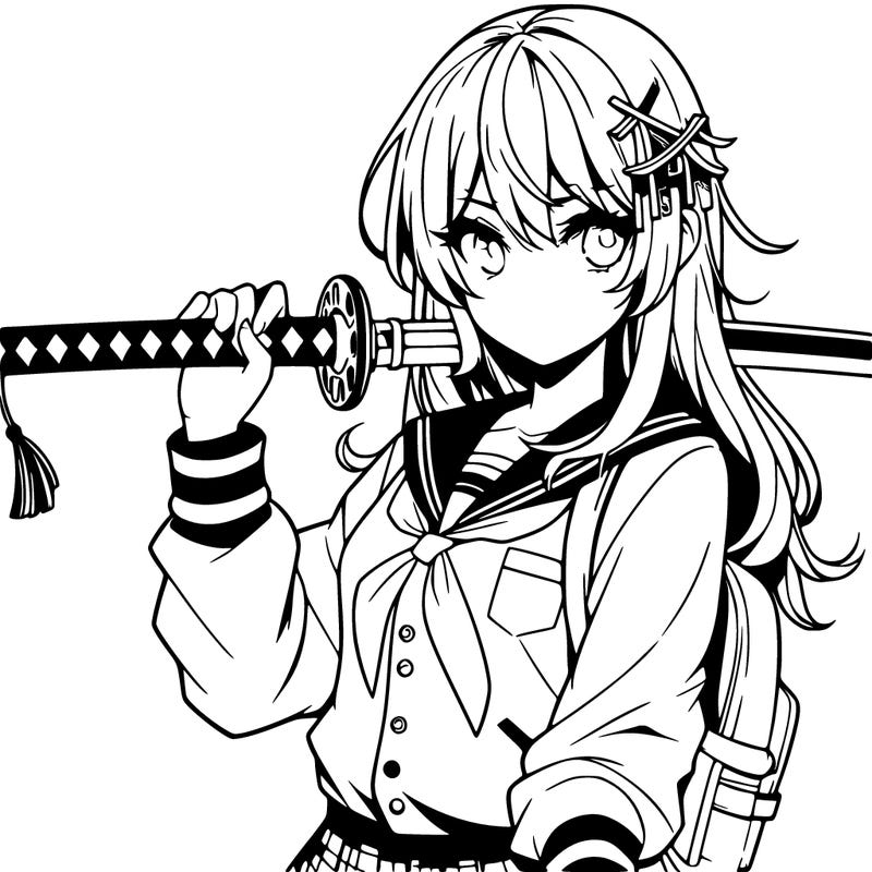 cool anime girl with katana