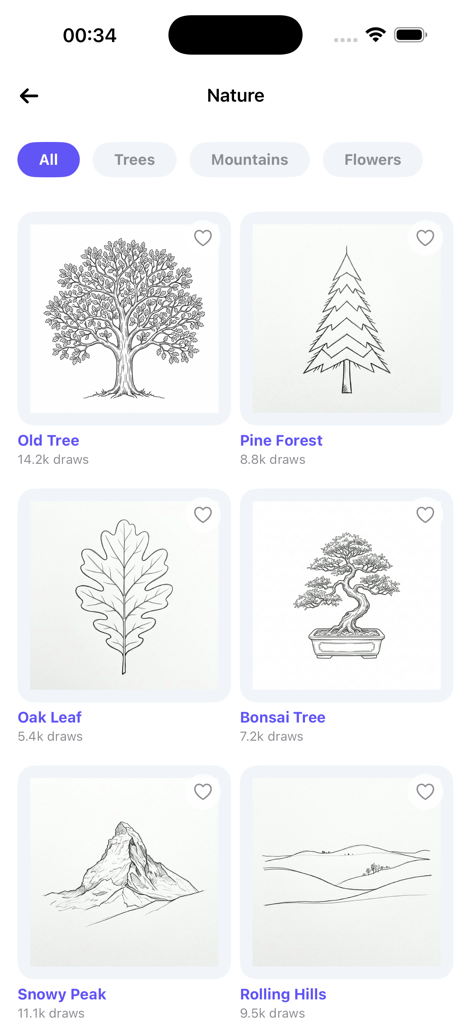 AR Drawing: Trace & Sketch - AR描画トレース＆スケッチアプリの、木や山などの自然の描画テンプレート。