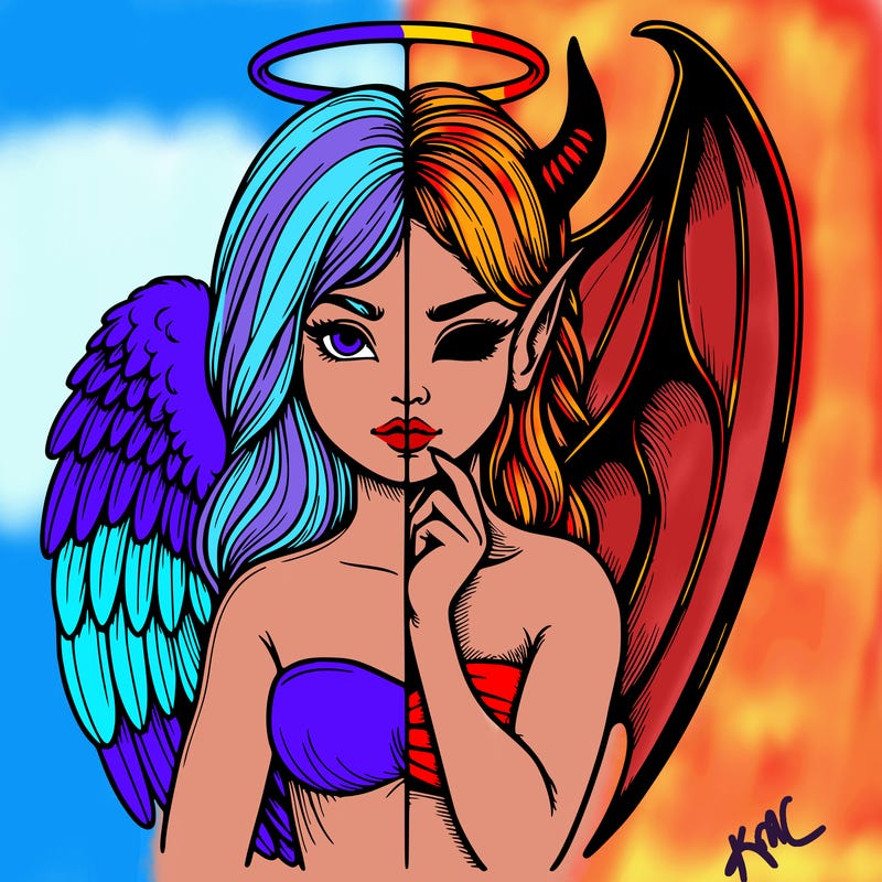 realistic angel half demon