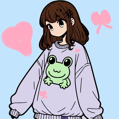 girl wearing frogging sweatshirt