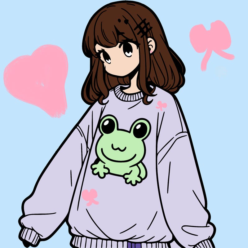girl wearing frogging sweatshirt
