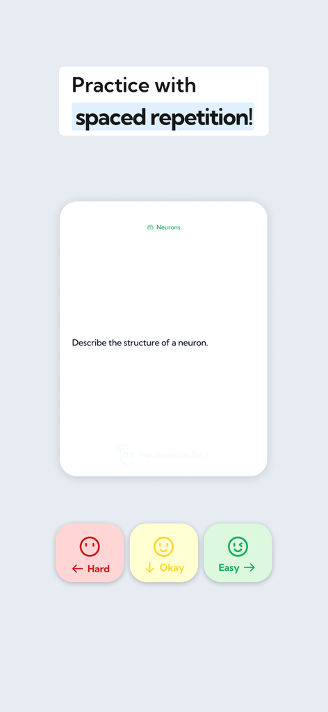 Bulletpoint - Bulletpoint app flashcard interface showing spaced repetition study mode with difficulty rating buttons.