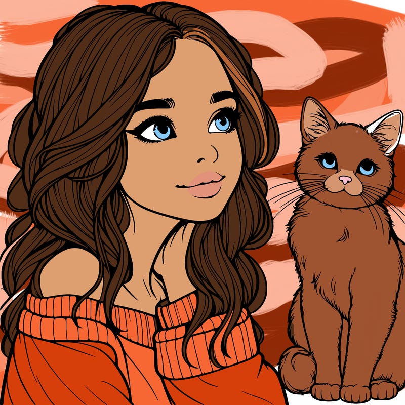 realistic girl with cat