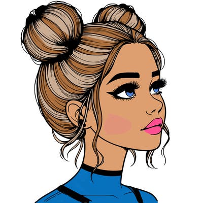 realistic girl with buns on the top of her head