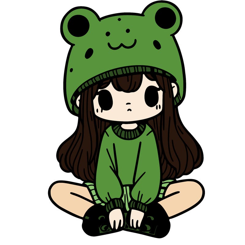 a girl wearing a frog hat and some frog socks