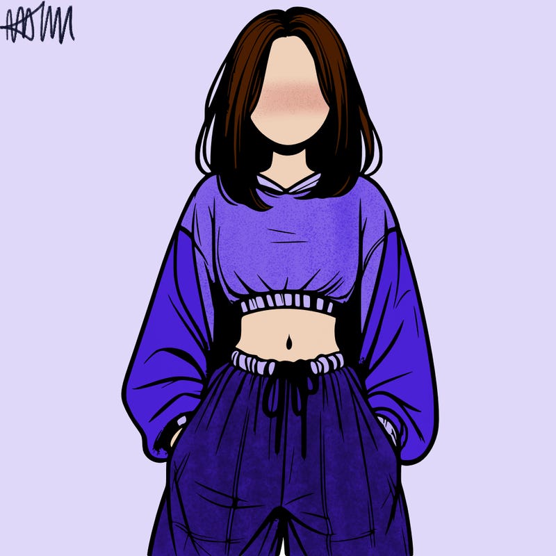 realistic girl faceless with baggy pants and a crop top
