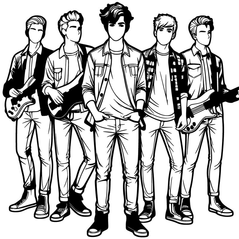 a realistic rock band playing music with only boys