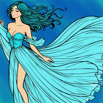 realistic woman in dress flowing the the wind