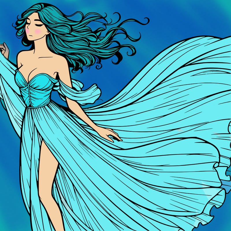 realistic woman in dress flowing the the wind