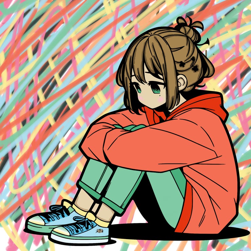 sad anime girl sitting alone