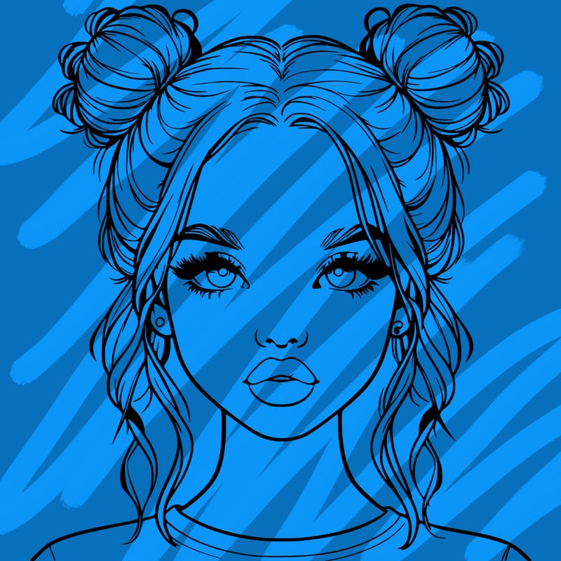 realistic girl with two buns in hair and lips