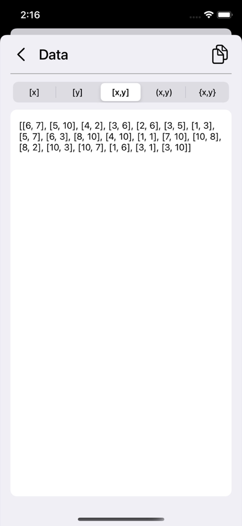 Data Generator Plus - Pantalla que muestra datos de prueba numéricos generados en formato de matriz para desarrolladores.