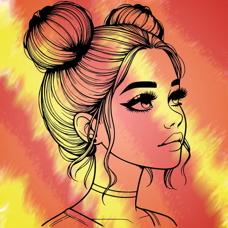 realistic girl with buns on the top of her head