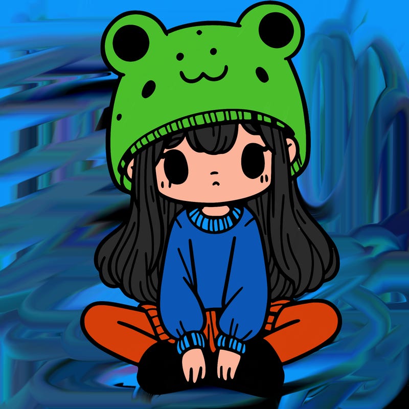 a girl wearing a frog hat and some frog socks