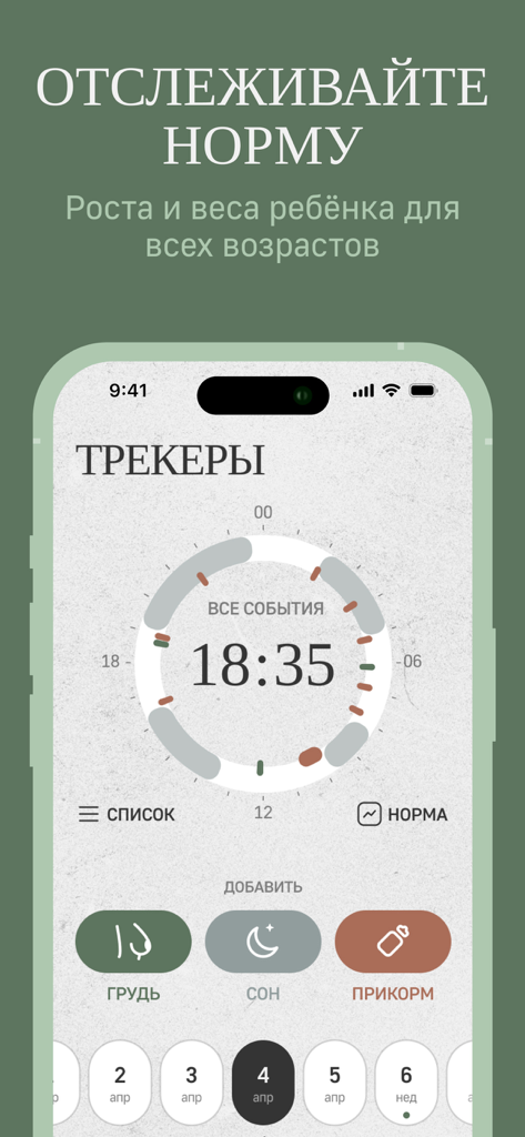 UNIMUMS - The UNIMUMS app interface showing baby activity trackers for feeding and sleep