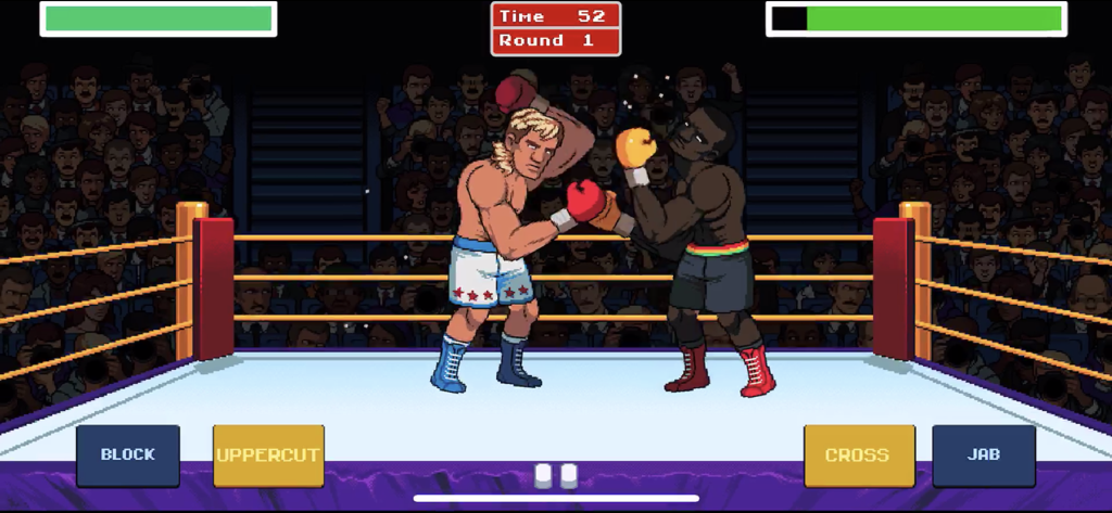 Pixel art boxing match with two fighters in a ring