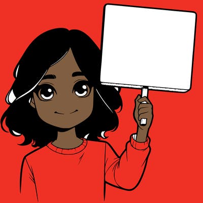 realistic girl holding up a sign