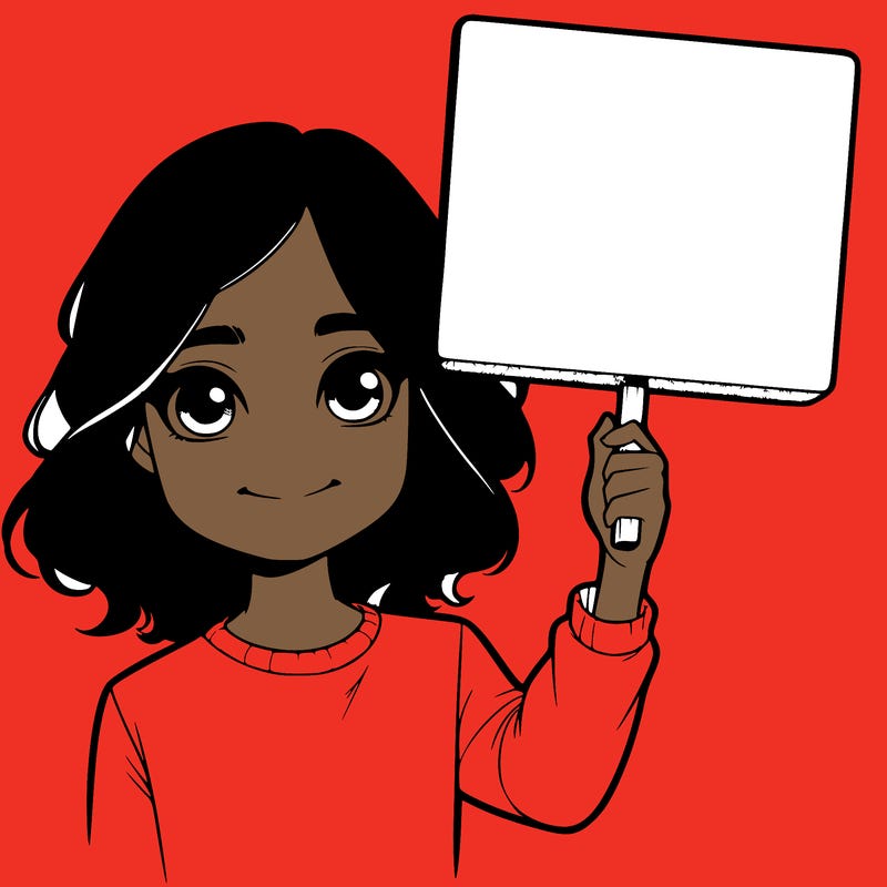 realistic girl holding up a sign