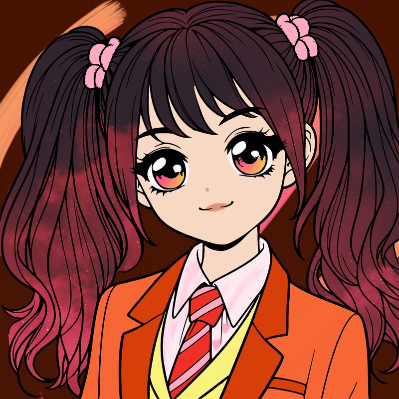 realistic girl with two ponytails and a suit on