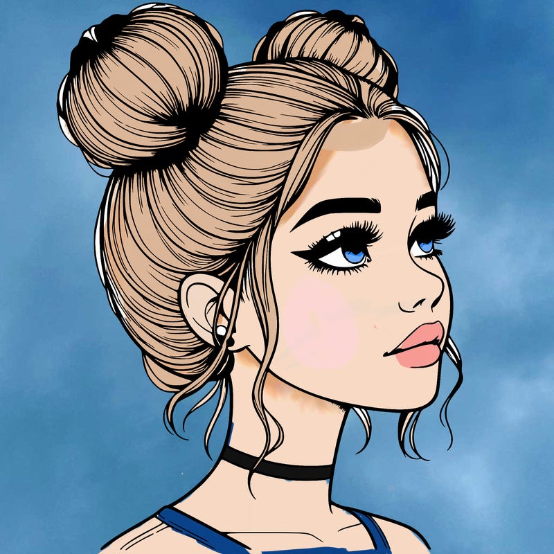 realistic girl with buns on the top of her head
