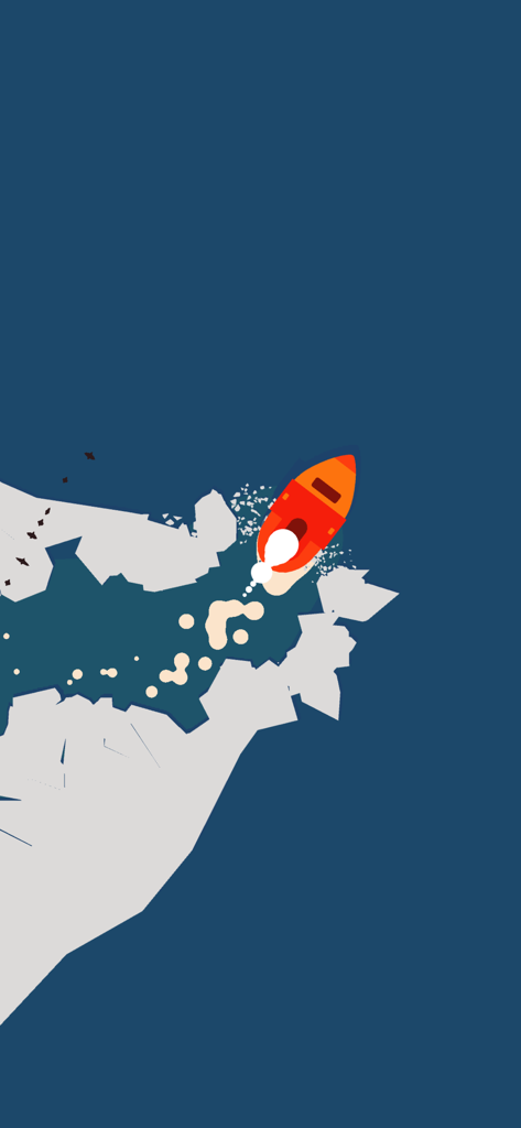 1sland - Minimalist top-down view of an orange boat sailing through a deep blue ocean in 1sland