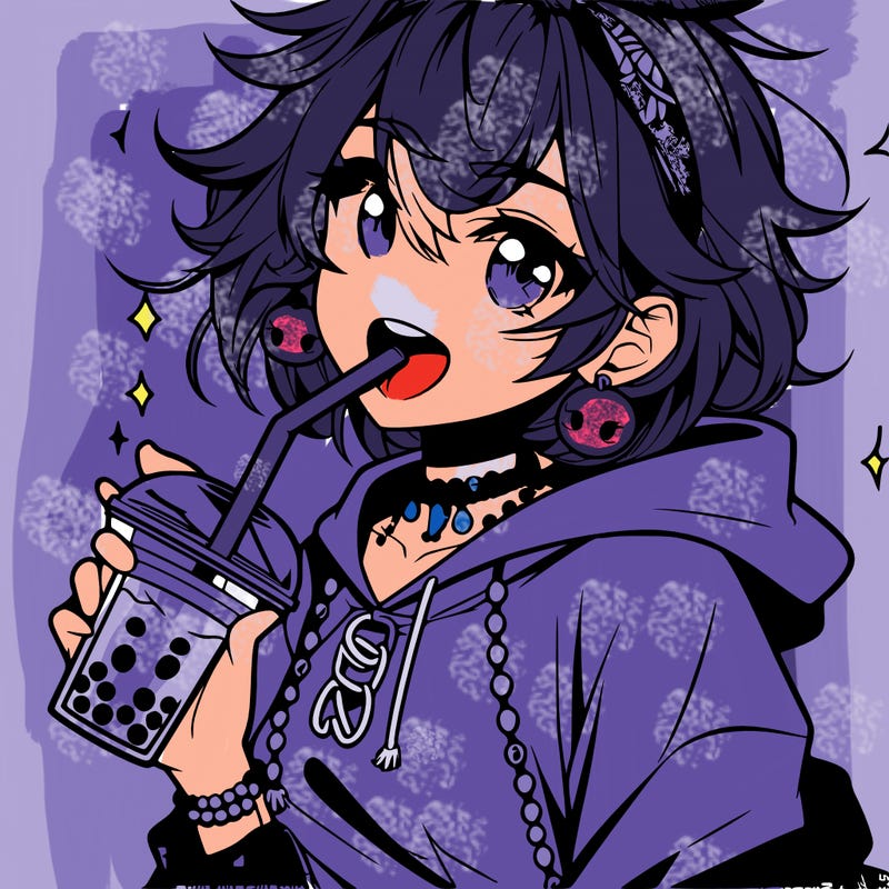 hot baddie anime girl drinking boba and biting the straw