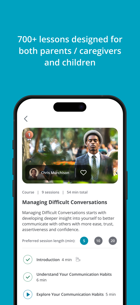 RethinkCare - RethinkCare app screen showing a lesson on Managing Difficult Conversations for parents and caregivers