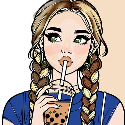 realistic girl with braided hair drinking boba