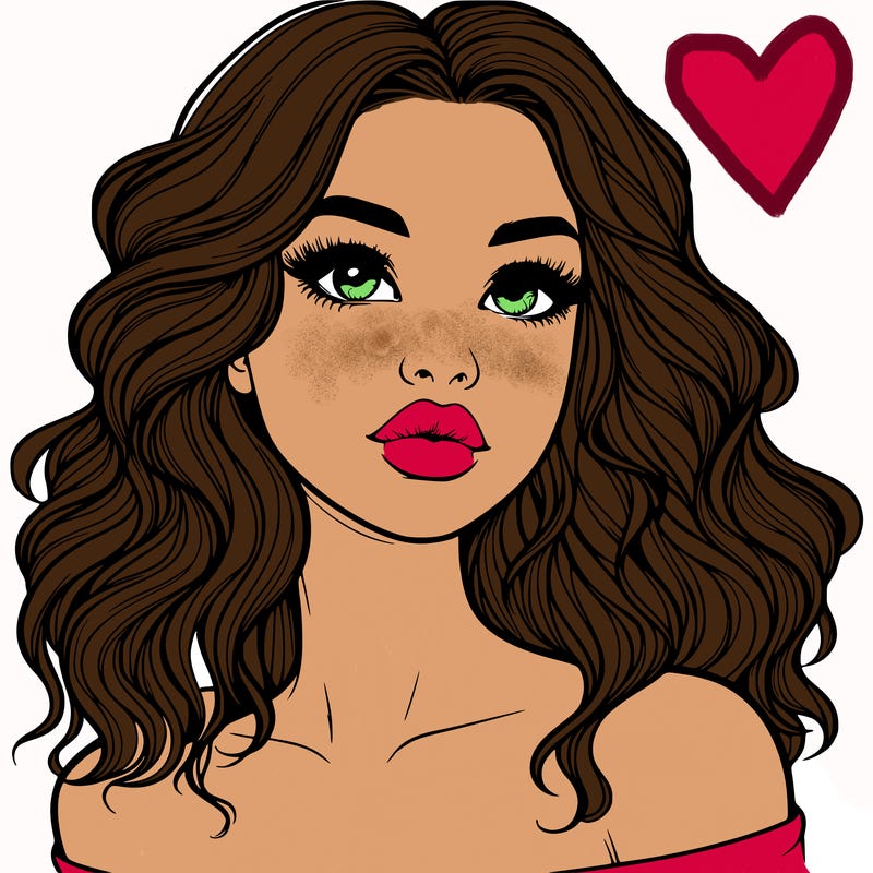 realistic girl with wavy hair and lips