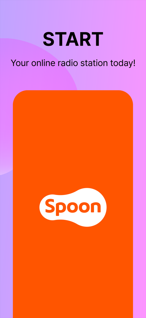 Promotional screen for Spoon app inviting users to start their own online radio station