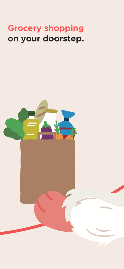 CityXerpa - Andorra's app - An illustration of a grocery bag filled with food items at a doorstep for CityXerpa delivery