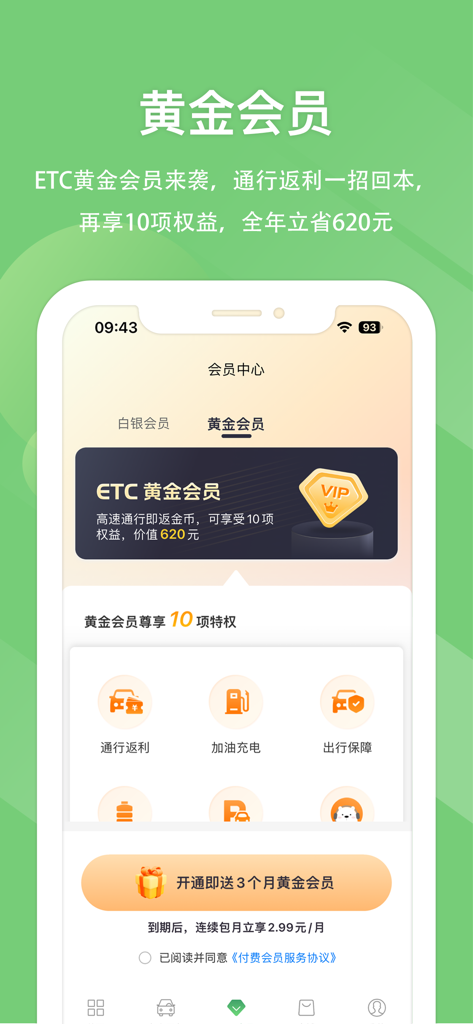 e-Highspeed ETCアプリのメンバーセンターのスクリーンショット。ゴールドメンバーシップの特典と旅行報酬が表示されています。