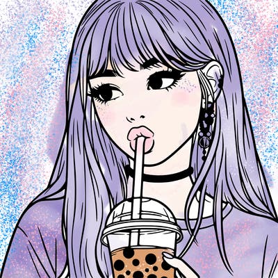 aesthetic realistic girl drinking boba