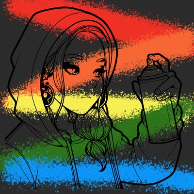 a realistic girl, spray painting