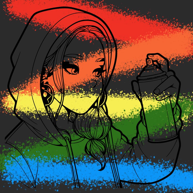 a realistic girl, spray painting