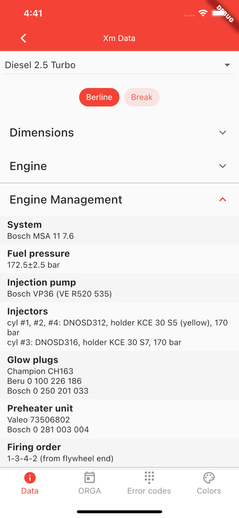 Xm Diagrams - Technical specifications for the Citroen XM Diesel 2.5 Turbo engine management system shown in the Xm Diagrams app