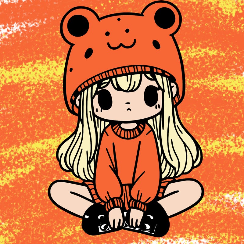a girl wearing a frog hat and some frog socks