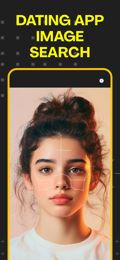 CATFISH FINDER - Catfish Finder app interface showing a facial recognition scan for dating profile verification