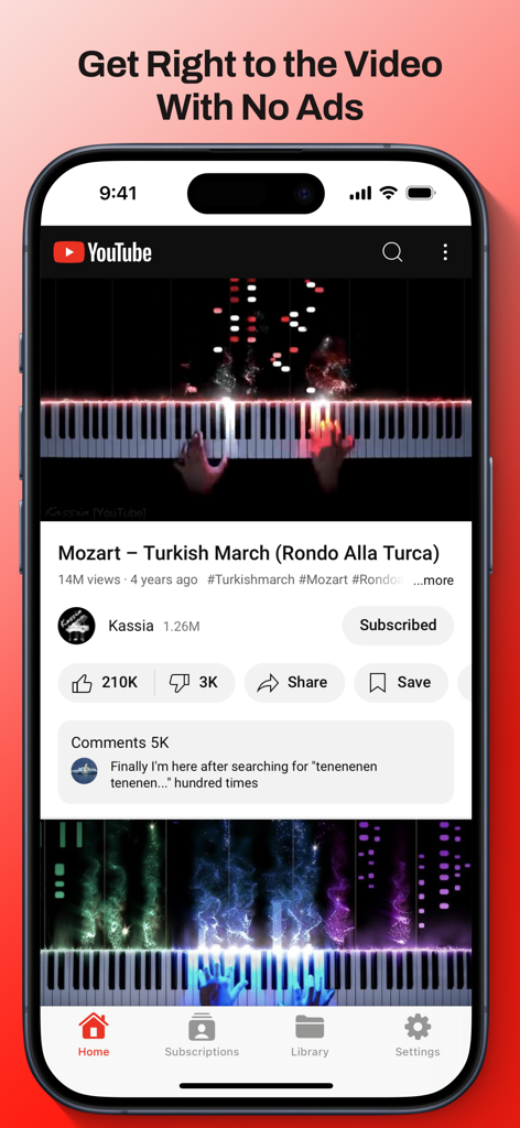 iPhone screenshot of Enhancements For YouTube app showing ad-free video playback