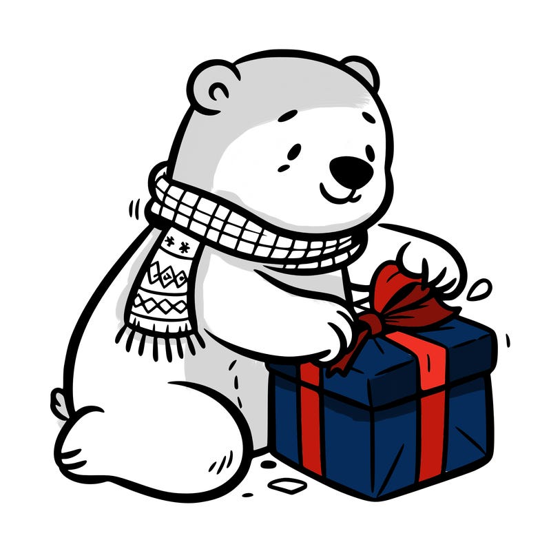 polar bear wrapping a present
