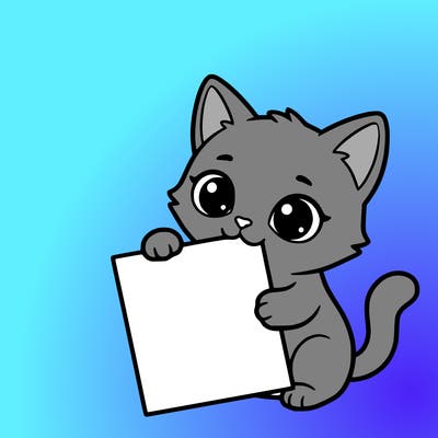 a small cat with a blank sheet of paper in its hand. the cat is sooooooo cute!
