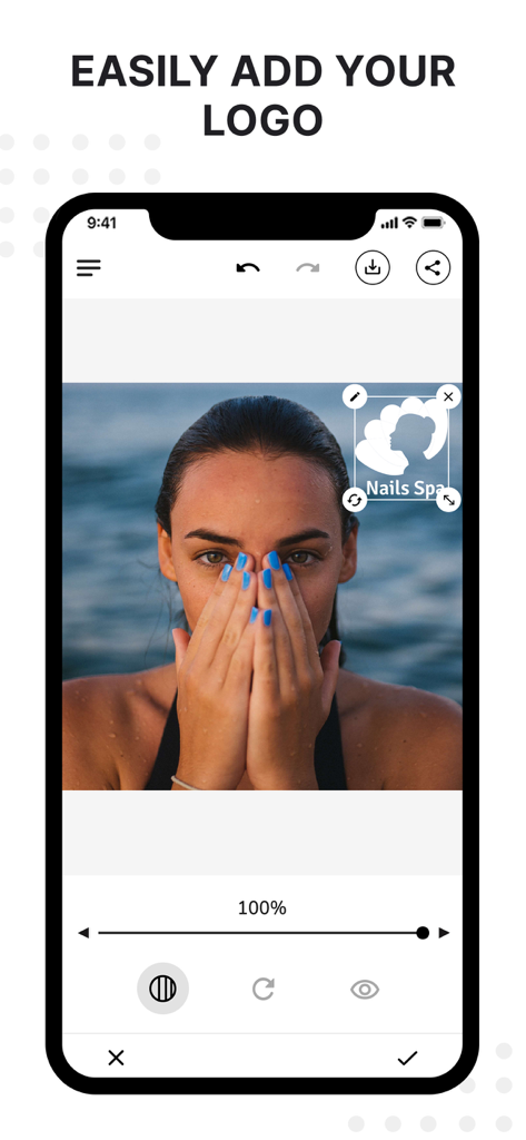 Hinzufügen eines Wasserzeichens mit Firmenlogo zu einem Foto in der Watermark Maker App