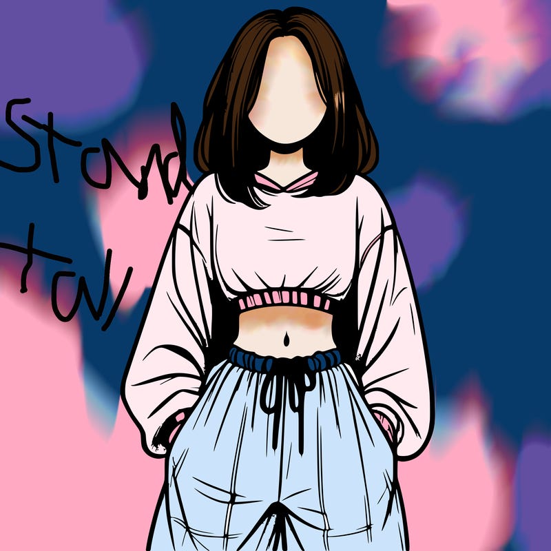 realistic girl faceless with baggy pants and a crop top