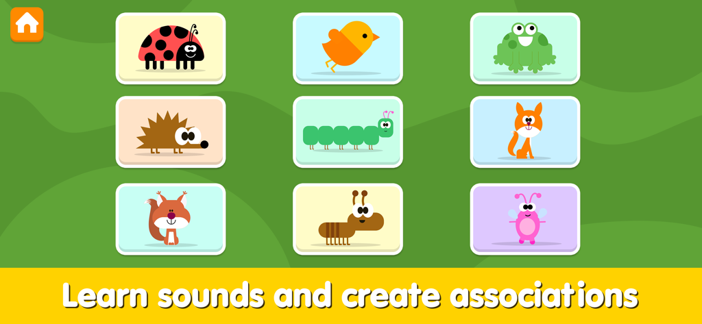 Piano Game - Music & Sounds - Educational game screen for kids to learn animal sounds and associations.