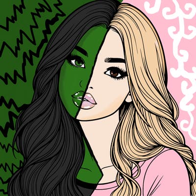 realistic girl with hair on her hair and lips