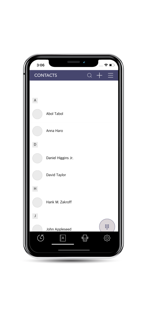 SilverDialer - SilverDialer app screenshot showing the contacts list screen