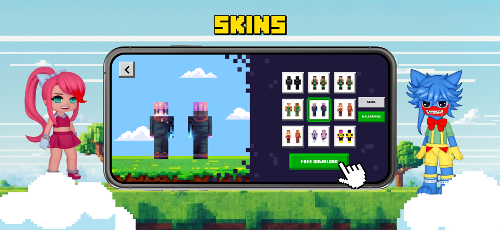 Games & Skins for Minecraft PE - Interface for choosing and downloading free skins for Minecraft PE